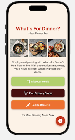 Screenshot of app landing page