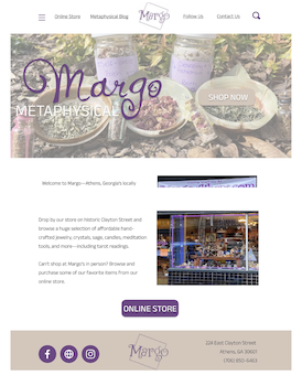 Screenshot of Margo Metaphysical's redesigned website.