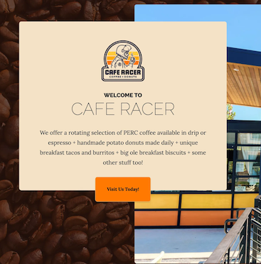 Screenshot of redesigned Cafe Racer site.